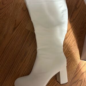 White Over-the-Knee Block Heel Boots